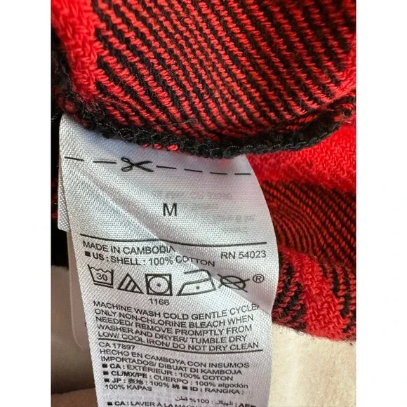 Old Navy Plaid Flannel Shirt Red‎ Black 100% Cotton Size M - Picture 4 of 7